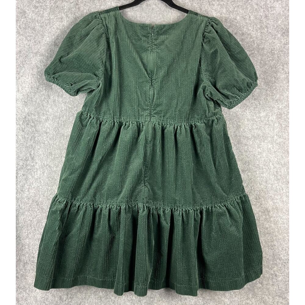 Madewell Corduroy Aidy Dress Womens 10 Green Square Neck Tiered Babydoll Holiday - Picture 10 of 14